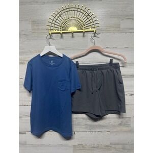 Class Club T-Shirt and 90 Degrees Shorts Set Boys 10/12 Blue Grey Pocket Tee EUC